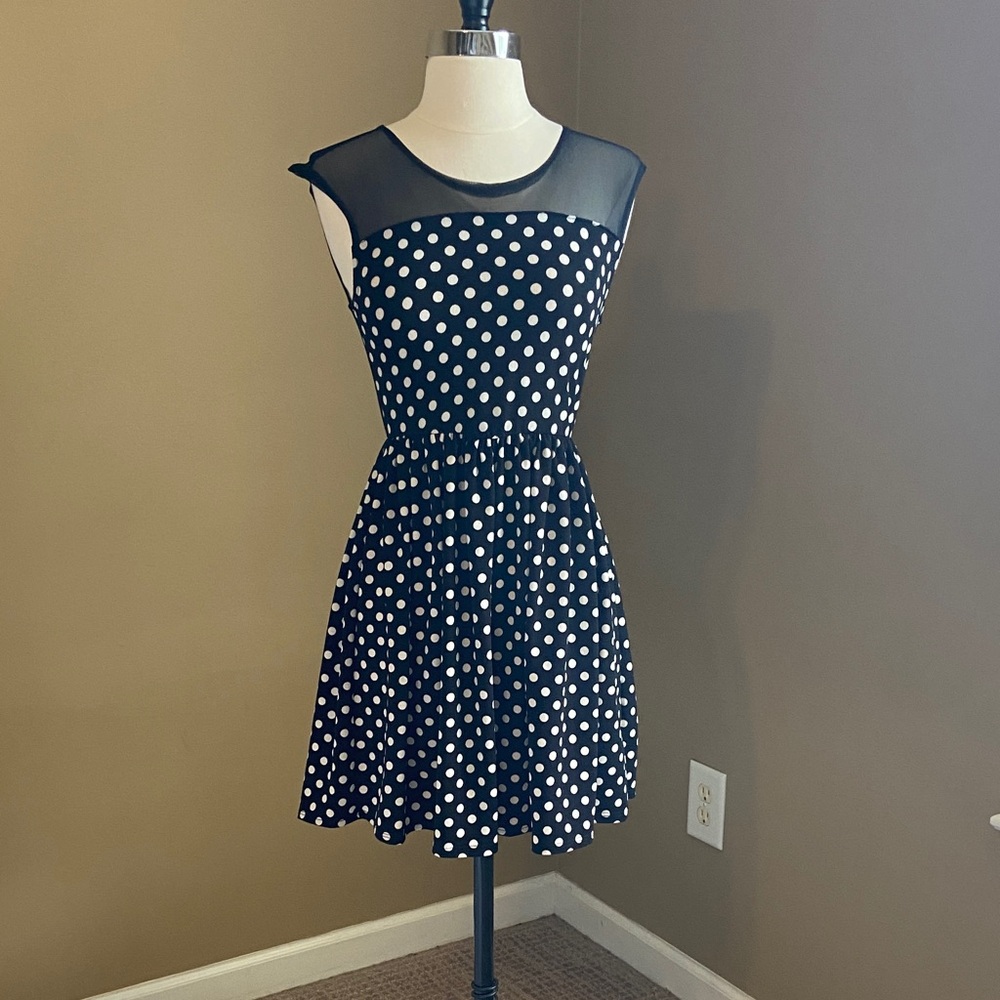 Blue Rain Black and White  Polka Dot Dress -‎ Small NWT